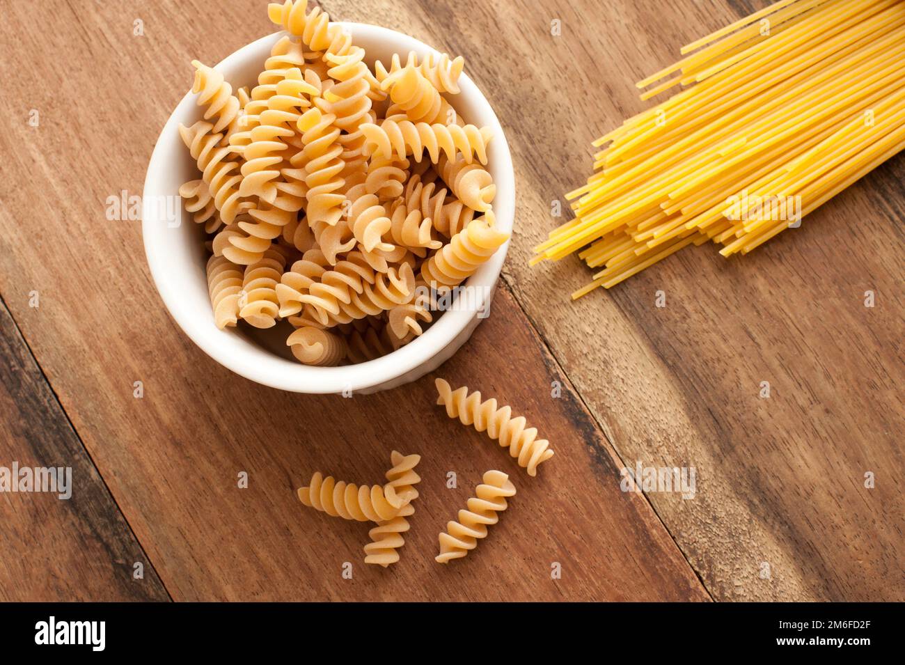Dried Italian spiral fusilli and spaghetti pasta Stock Photo Alamy