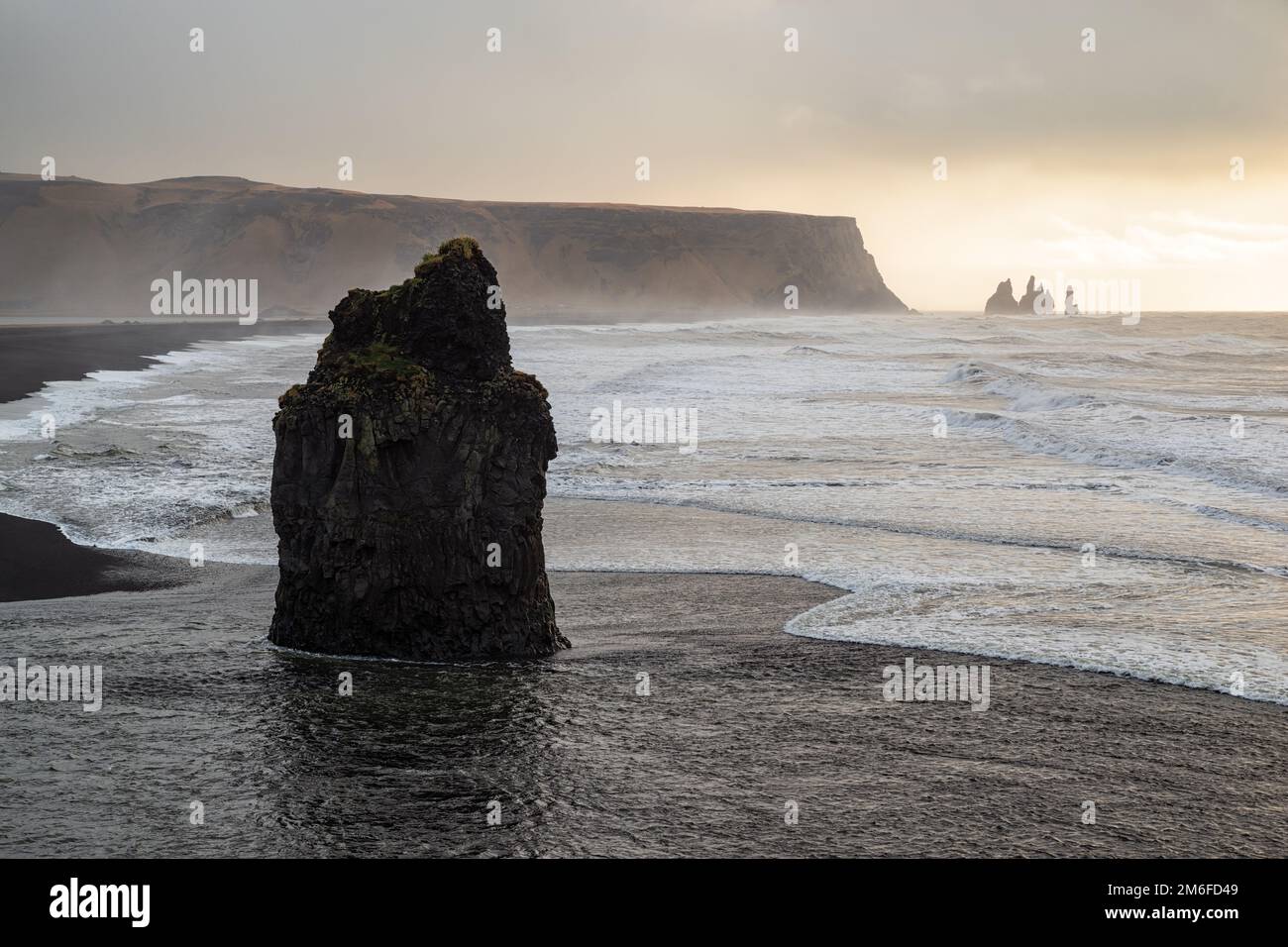 Rock formation at Dyrholaey at sunset, Iceland Stock Photo