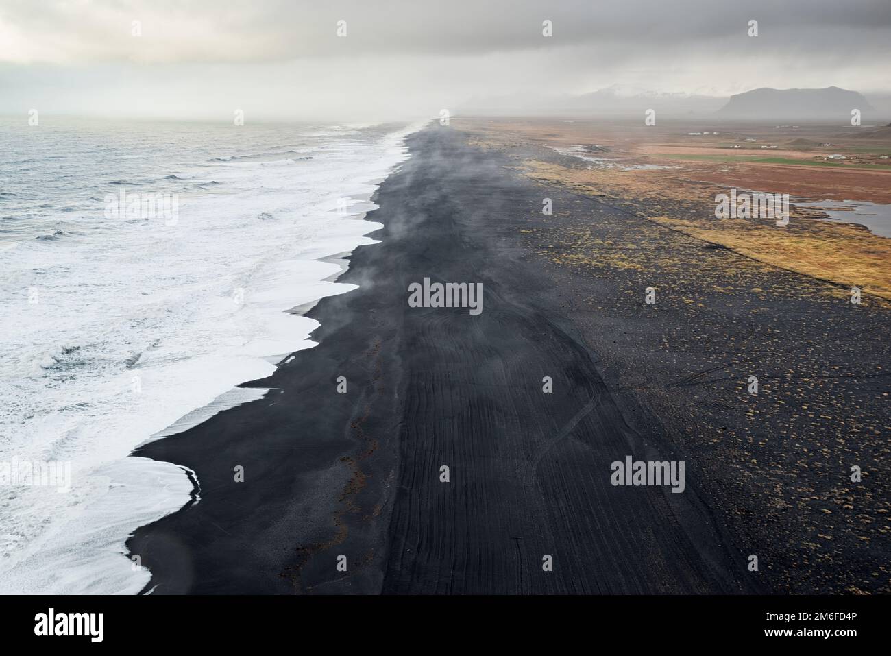 View of the black sand beach from Dyrholaey, Iceland Stock Photo