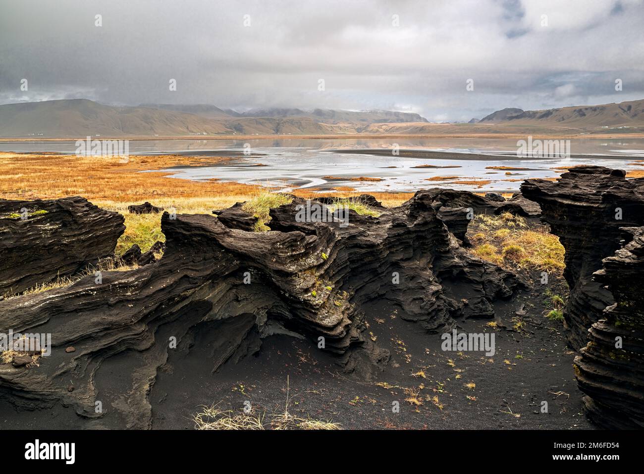 Volcanic rock formation near Dyrholaey, Iceland Stock Photo
