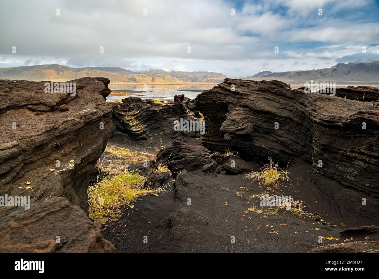 Volcanic rock formation near Dyrholaey, Iceland Stock Photo