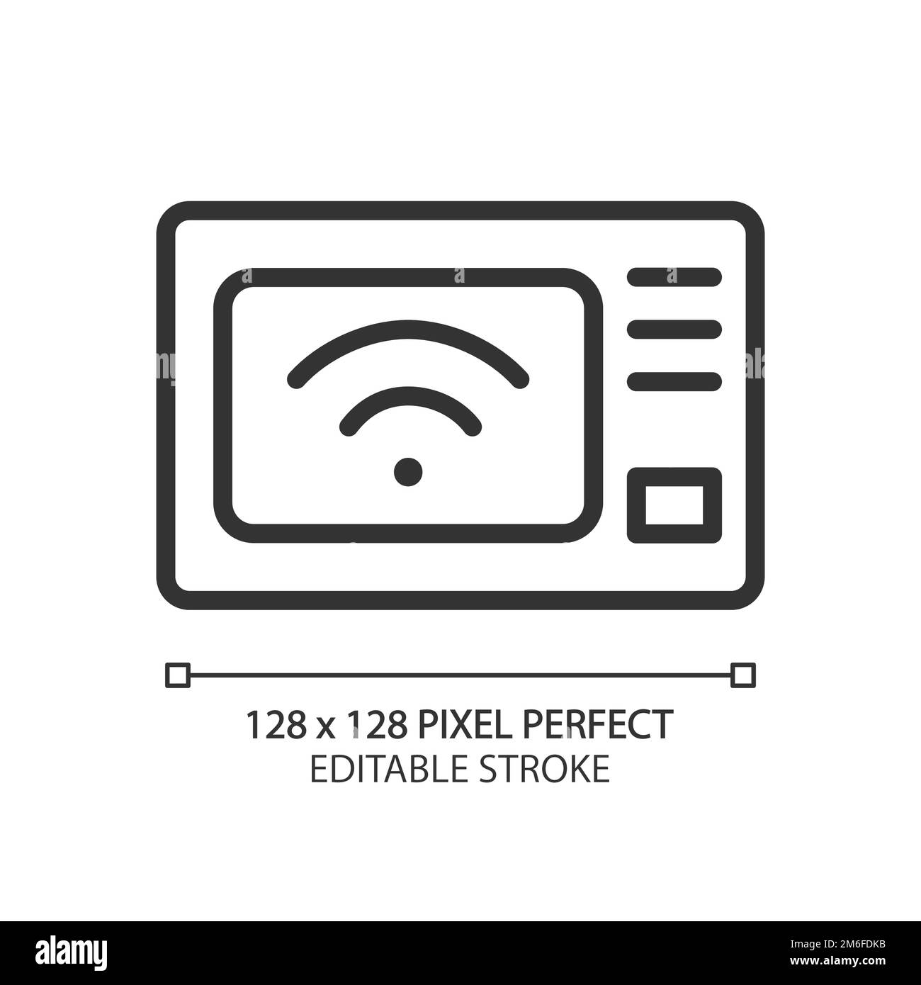Smart microwave oven pixel perfect linear icon Stock Vector