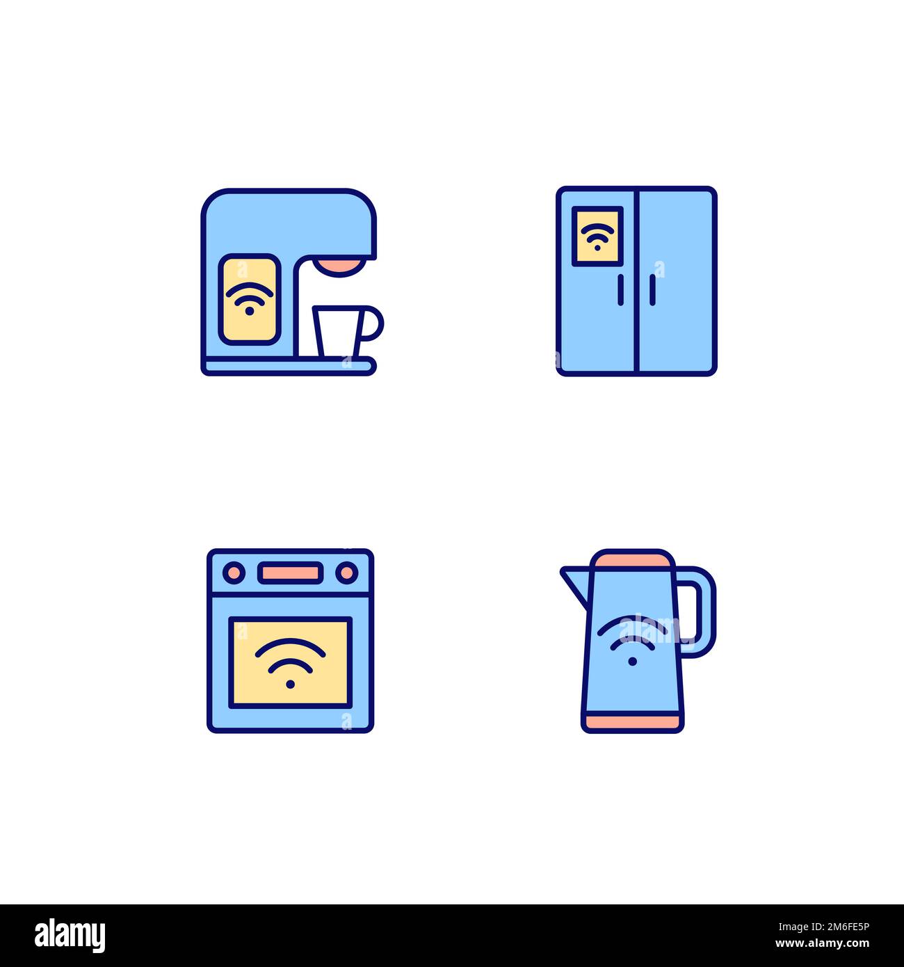 Smart kitchen appliances pixel perfect RGB color icons set Stock Vector ...