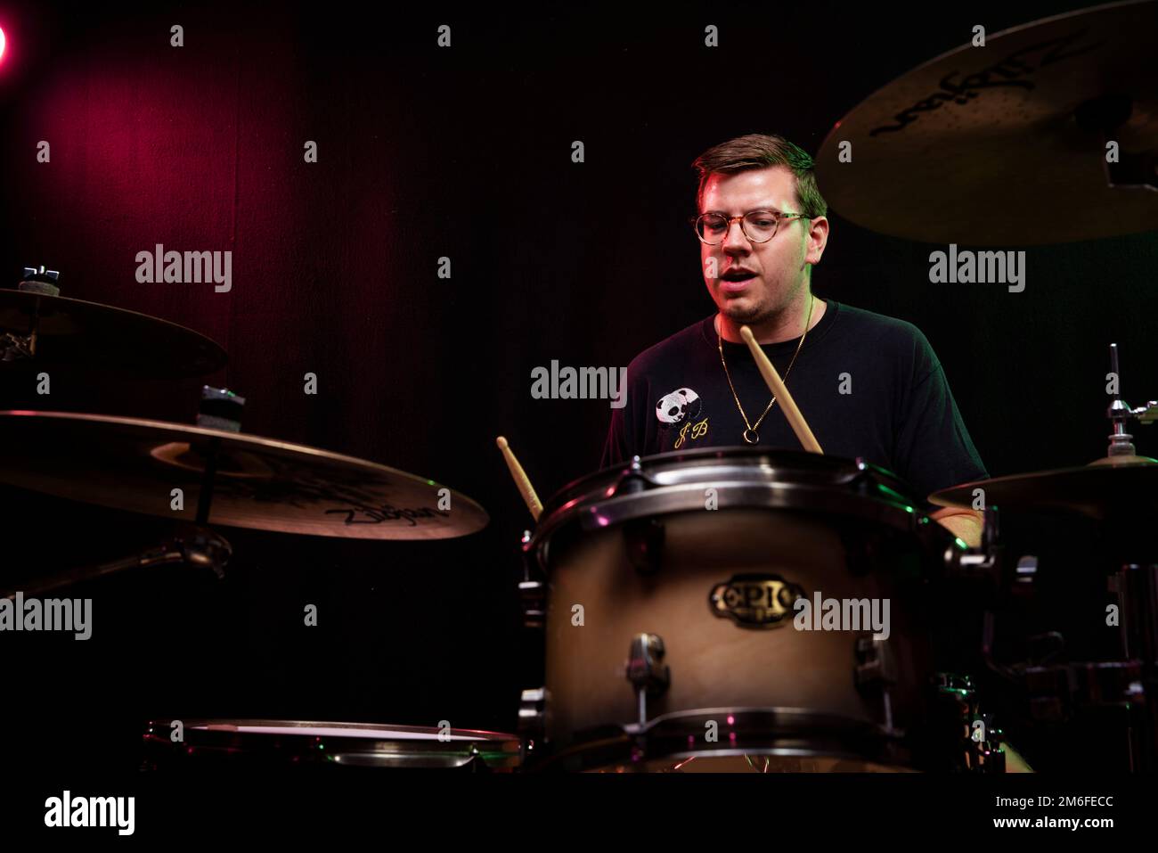 Idles drummer Jon Beavis photographed at Factory Studios, Bristol Stock ...