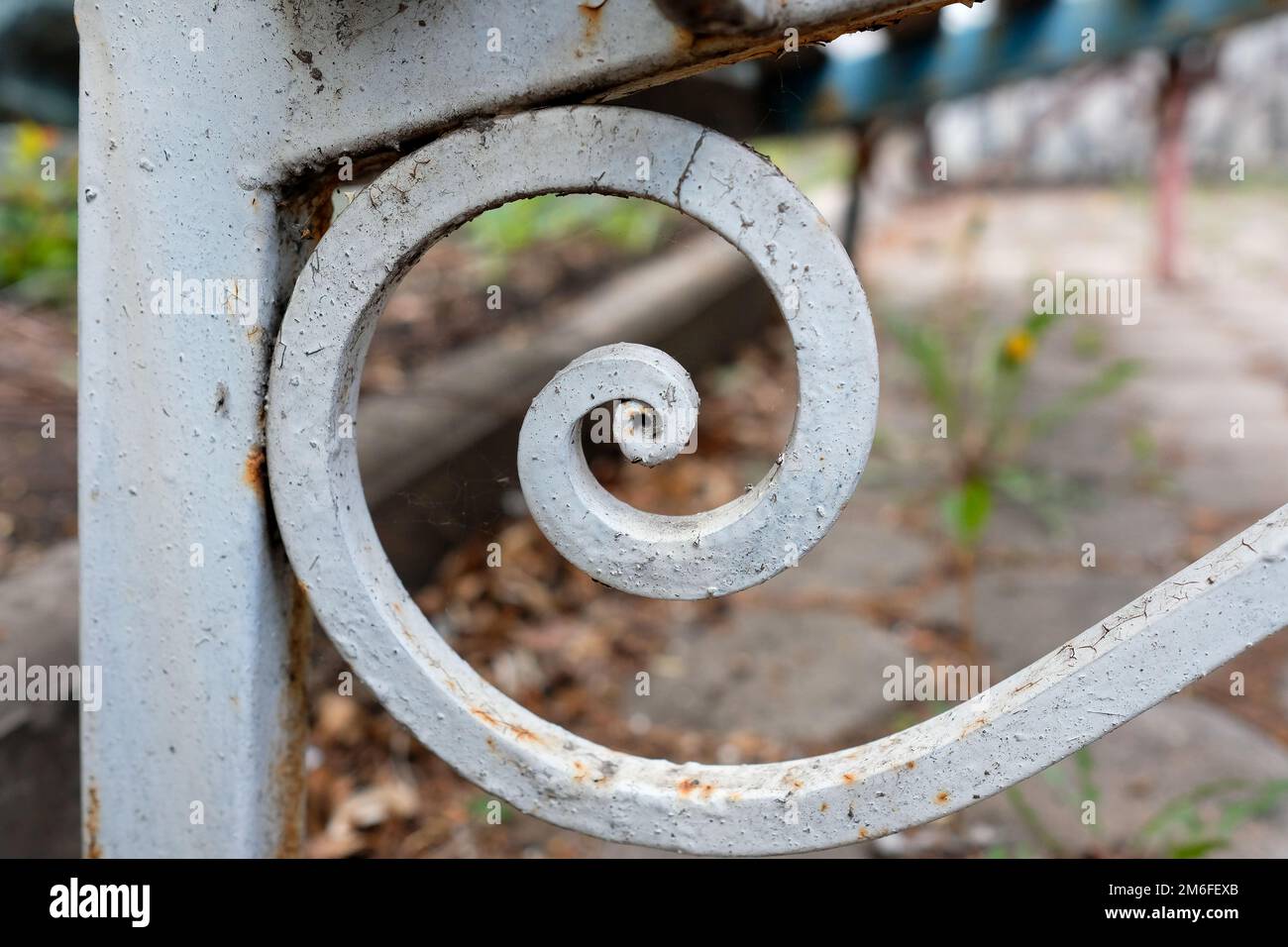 Iron curl, lower part of the bench. No people Stock Photo