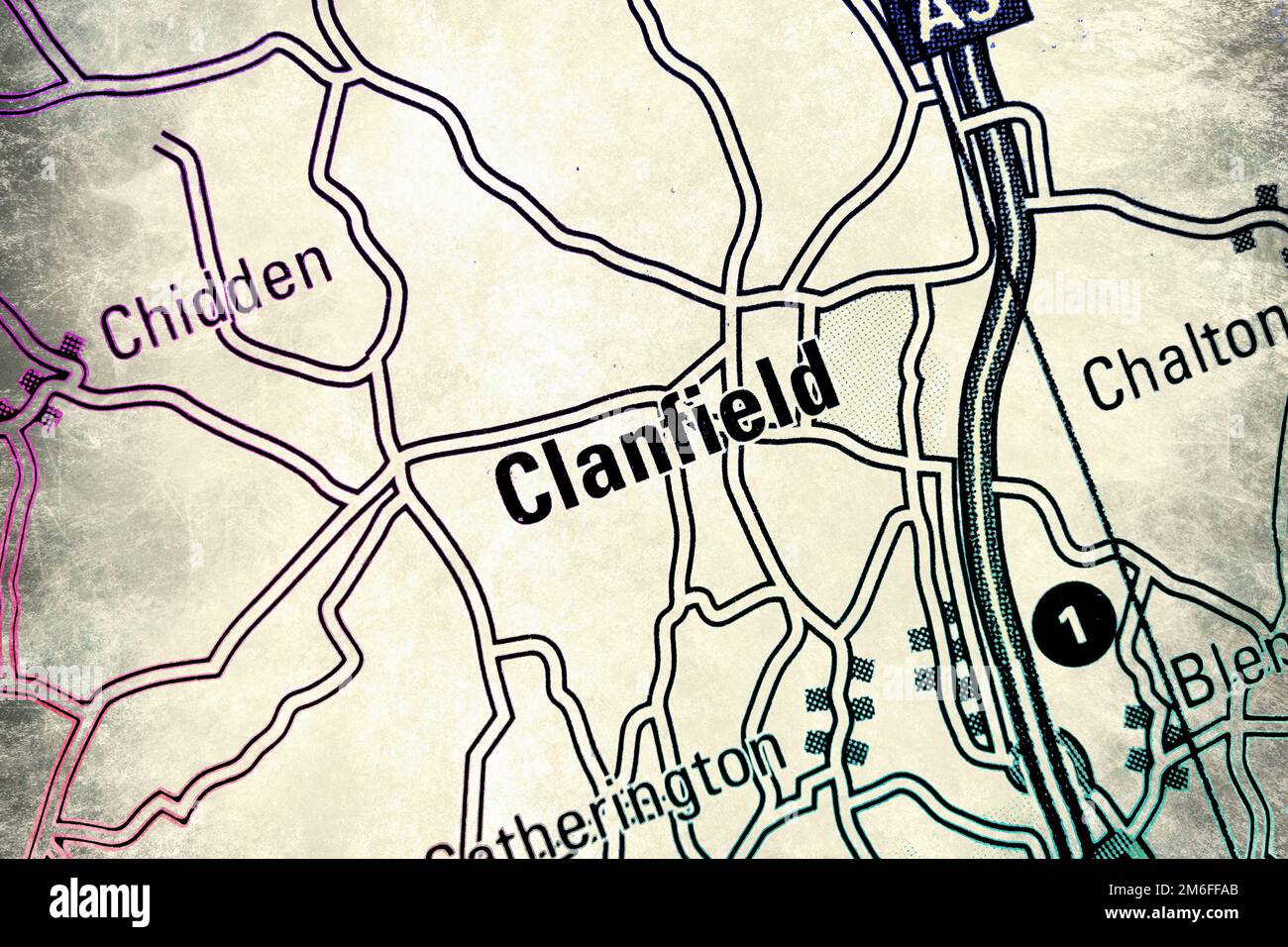 Clanfield, Hampshire, United Kingdom atlas map town name watercolour