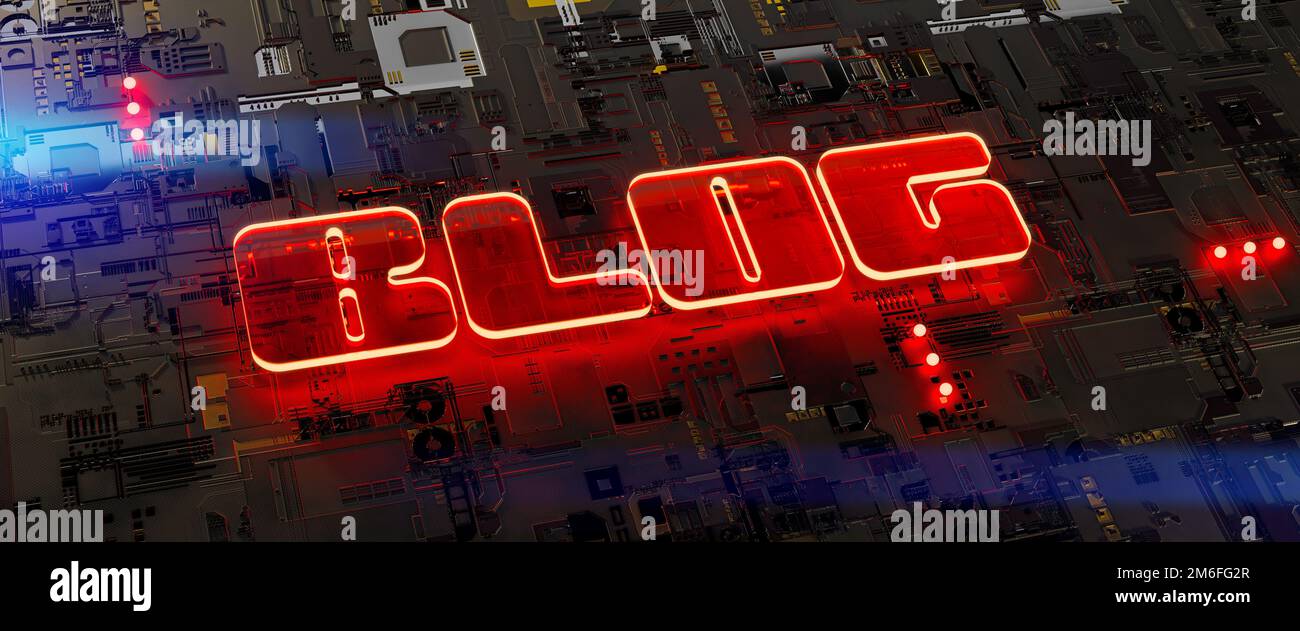 Circuit board with the glowing word blog Stock Photo