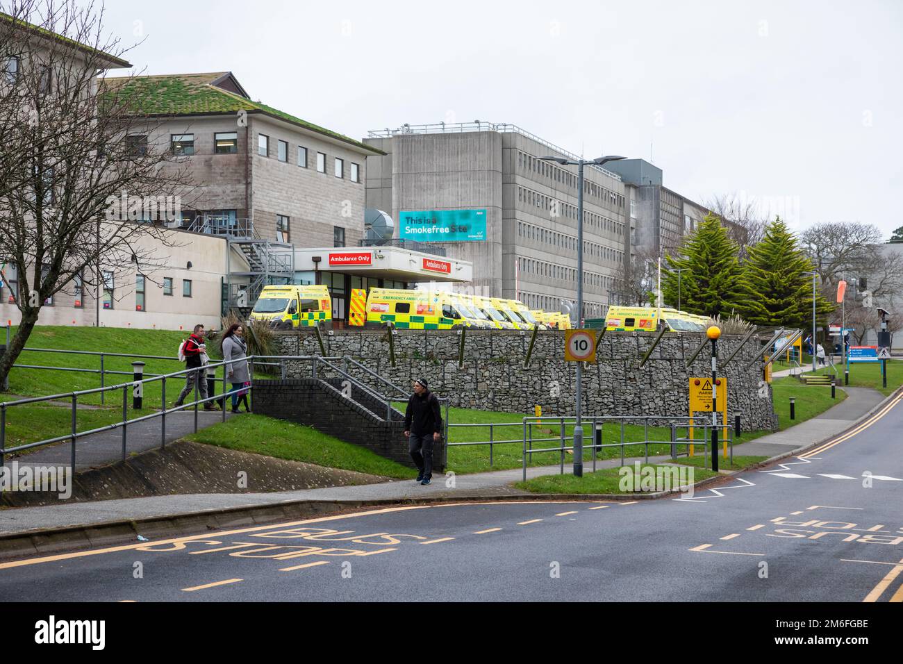 Truro, UK,4th January 2023,Ambulances wait outside A & E at The Royal