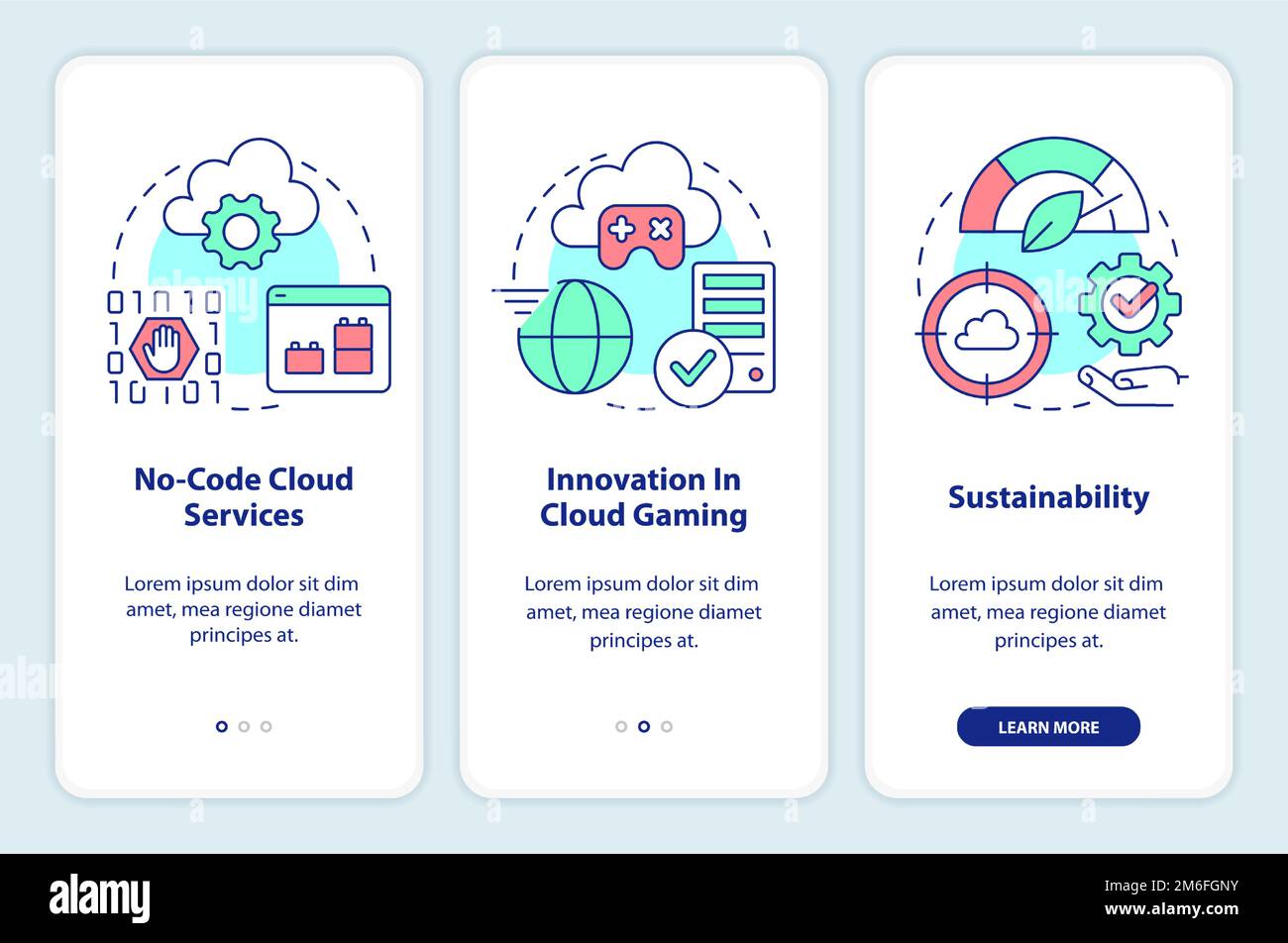 Cloud computing technologies trends onboarding mobile app screen Stock Vector