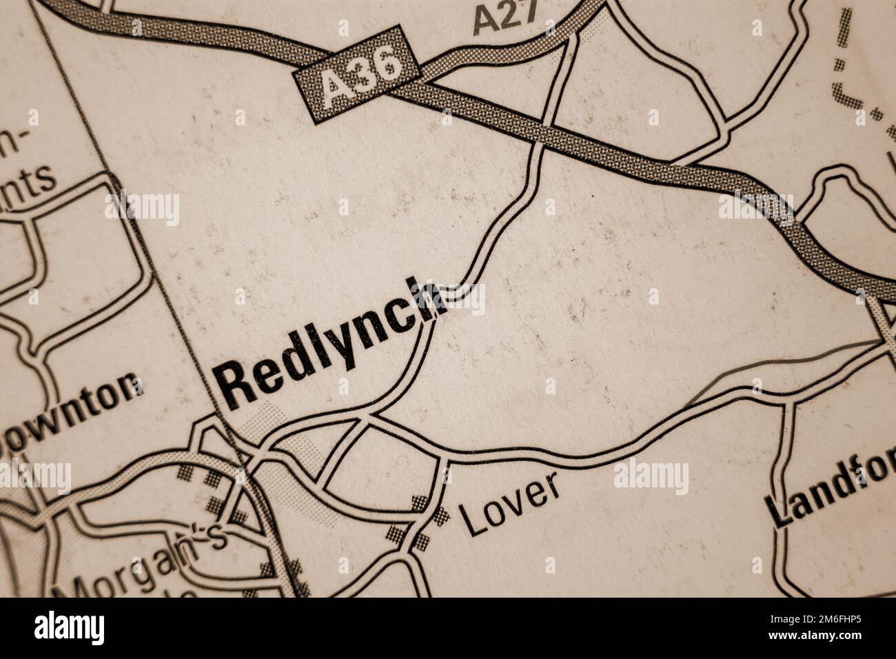 Redlynch village, Hampshire, United Kingdom atlas map town name sepia