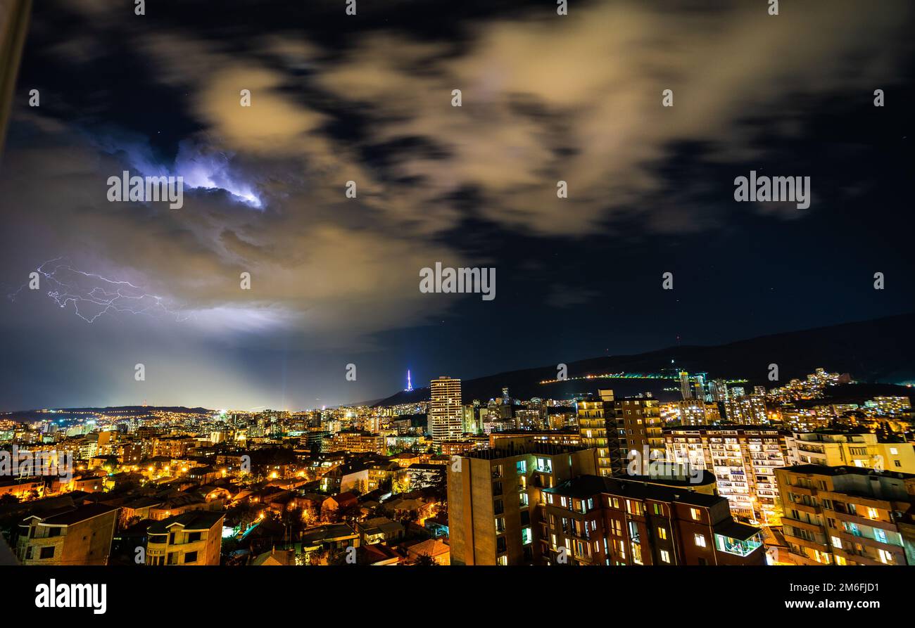 Night storm in Tbilisi Stock Photo