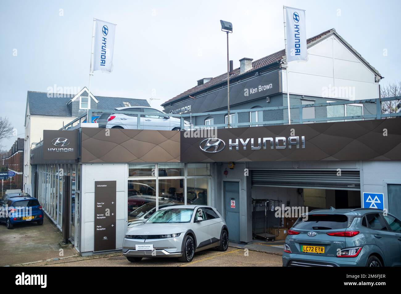 London- December 2022: Hyundai South Korean car manufacturer signage at dealer in south west London. Stock Photo
