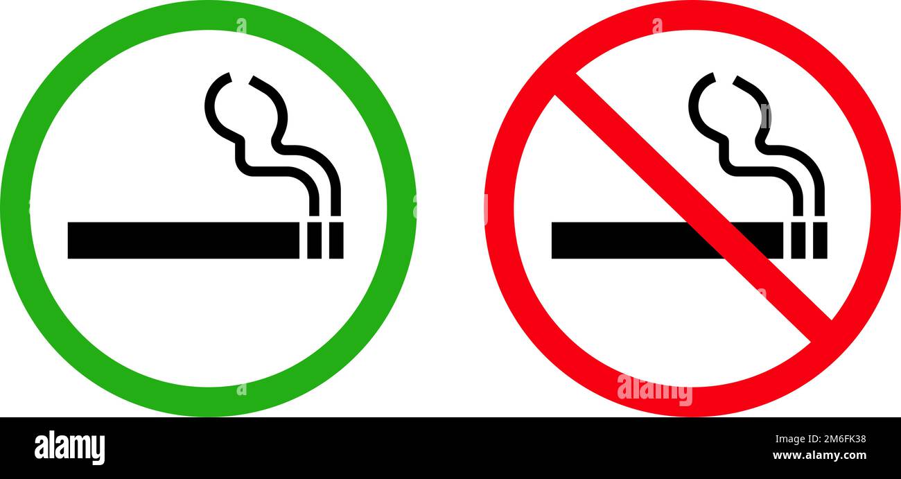 Smoking permitted and smoking prohibited sign icon set. Tobacco icon set. Editable vector. Stock Vector