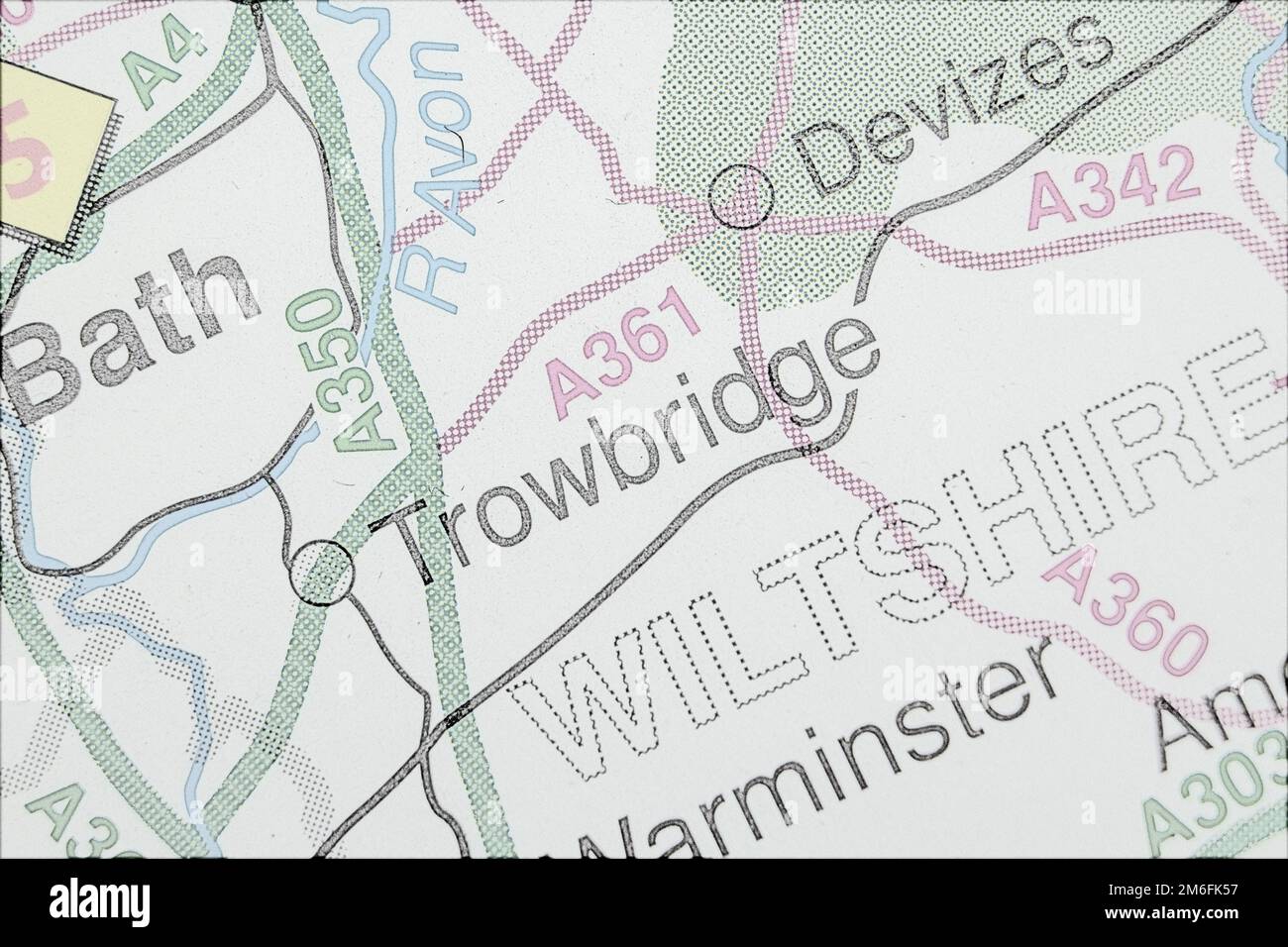 Trowbridge, United Kingdom atlas map town name line drawing Stock