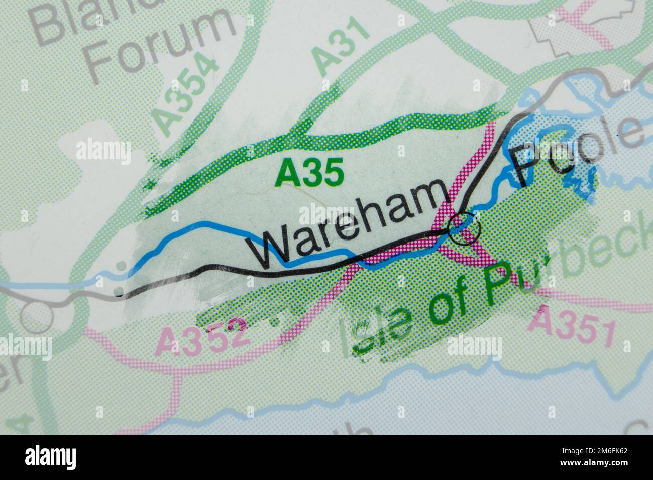 Wareham, United Kingdom atlas map town name paint Stock Photo Alamy