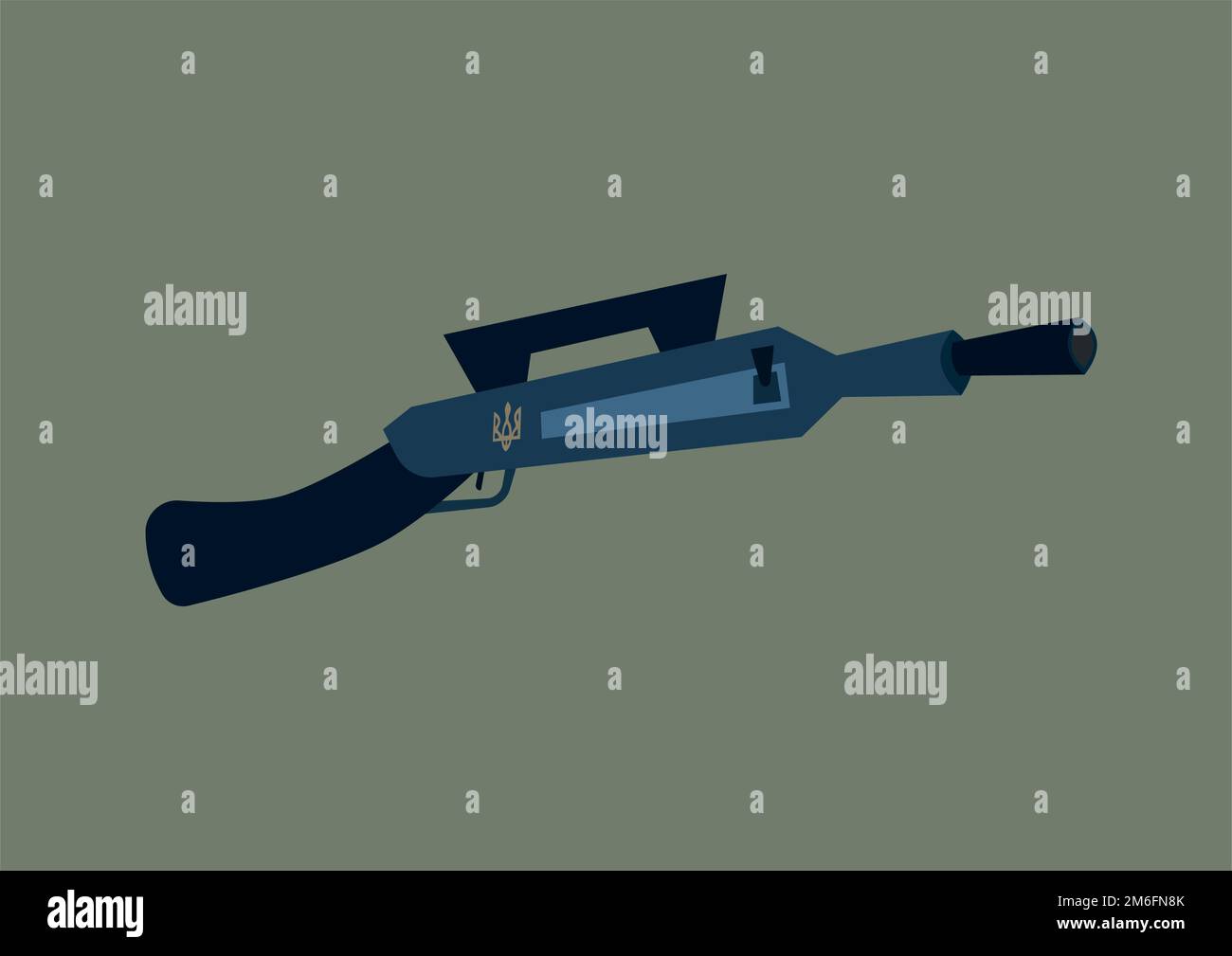 illustration of shotgun with Ukrainian trident symbol isolated on grey,stock image Stock Vector