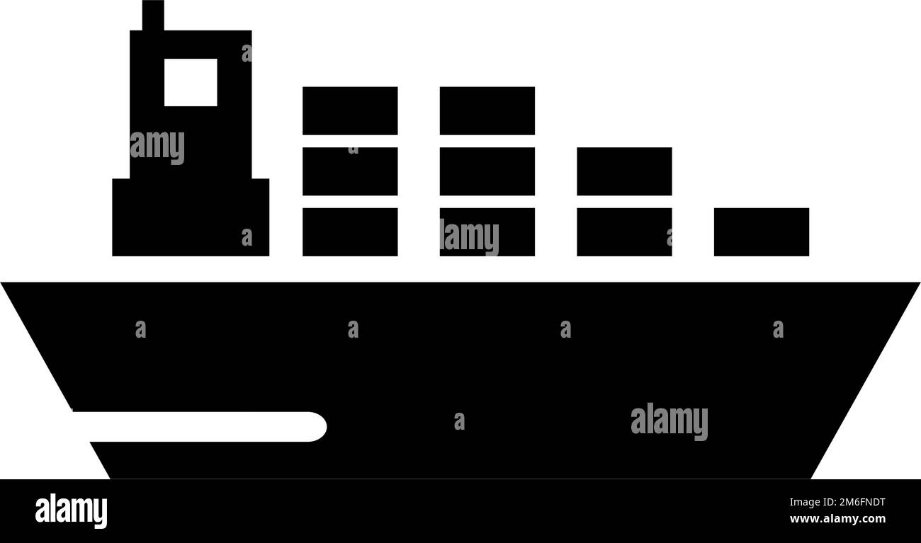 Cargo ship silhouette icon. Container ship transport. Sea transport industry. Editable vector. Stock Vector