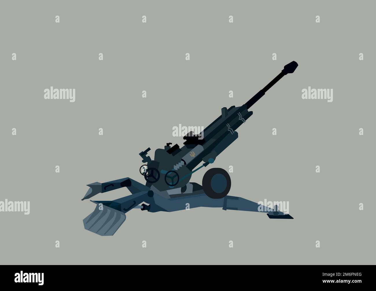 illustration of Ukrainian military M777 howitzer isolated on grey,stock image Stock Vector
