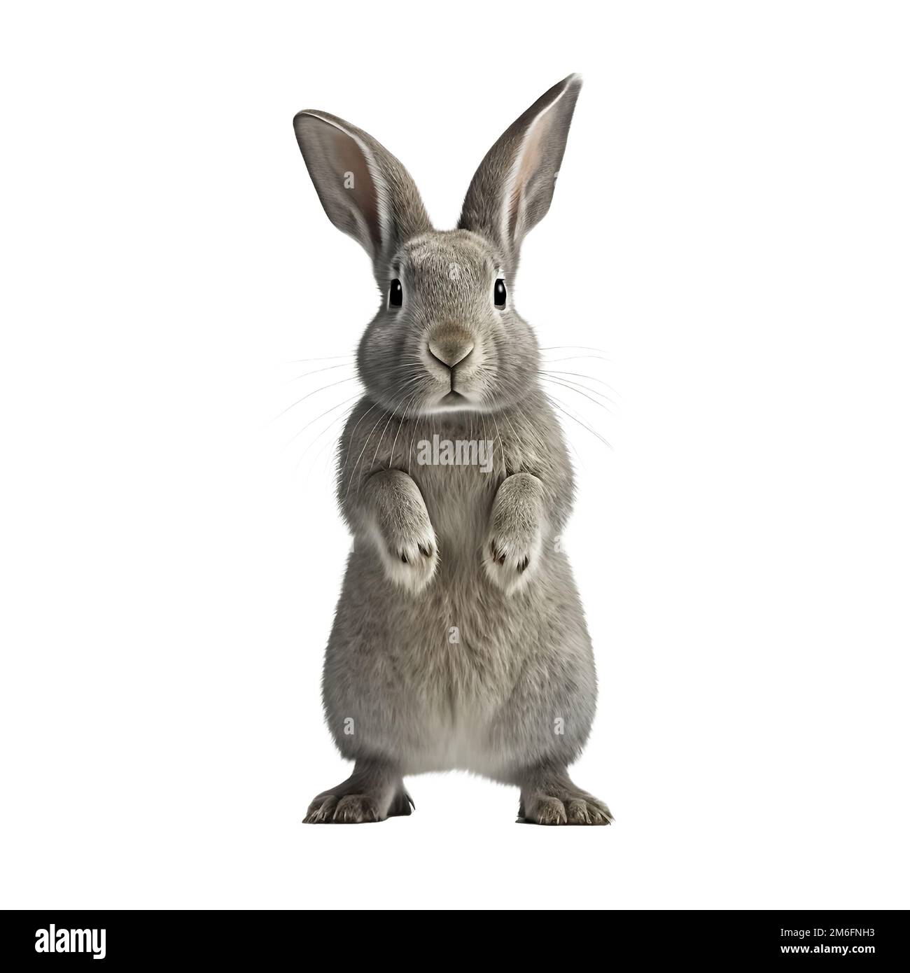gray rabbit standing on its hind legs and saying hello - illustration Stock Photo