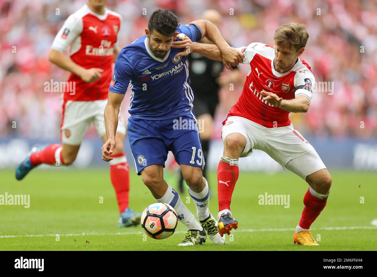 Diego Costa of Chelsea and Nacho Monreal of Arsenal fight for the ball - Arsenal v Chelsea, The Emirates FA Cup Final, Wembley Stadium, London - 27th May 2017. Stock Photo