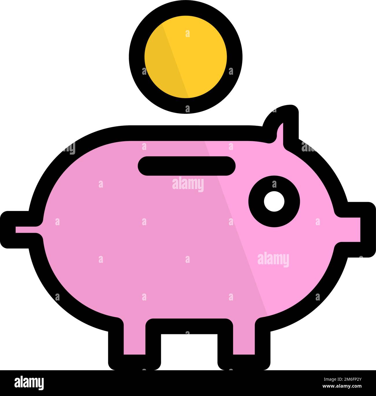 Pink piggy bank and coin. Saving icon. Editable vector. Stock Vector