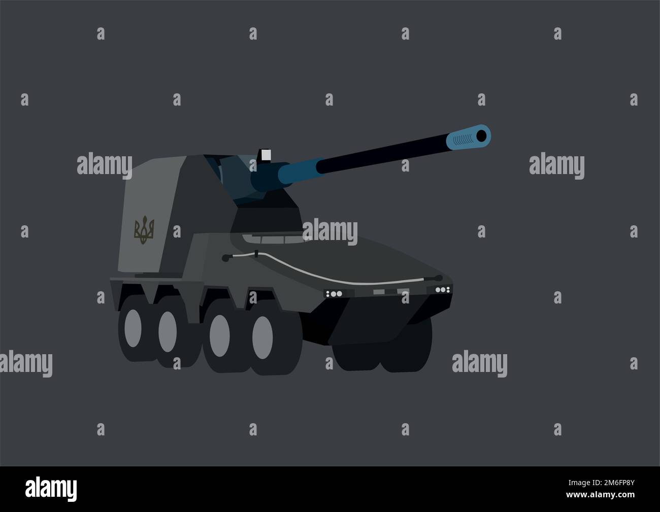 illustration of Ukrainian self-propelled artillery system isolated on grey,stock image Stock Vector