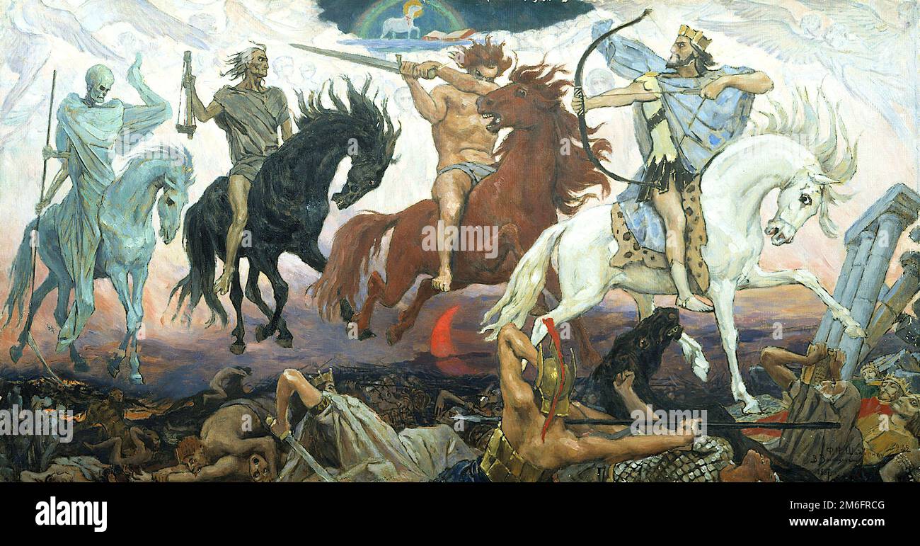 Viktor Vasnetsov - Four Horsemen of Apocalypse - 1887 Stock Photo