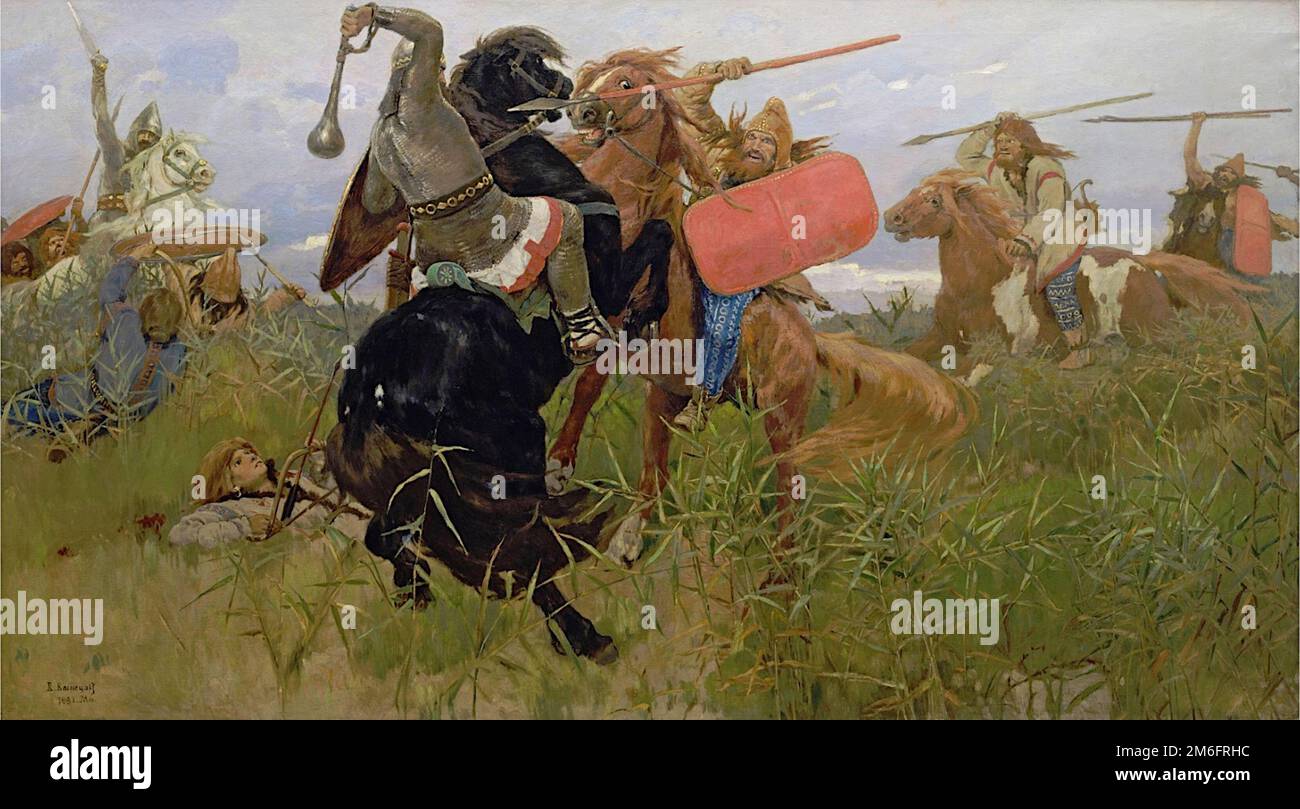 Viktor Vasnetsov - Battle between the Scythians and the Slavs - 1881 Stock Photo