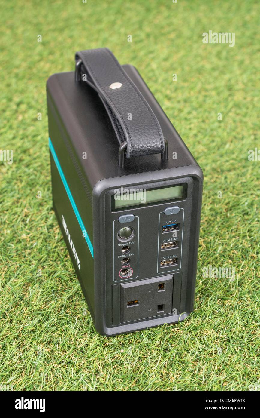 Shot of Beaudens 166Wh/52000mAh solar power bank / solar generator. Small & popular rechargeable battery unit for providing emergency power. See Notes Stock Photo