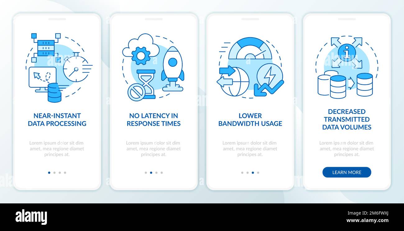 Cloud and edge tech innovations blue onboarding mobile app screen Stock Vector