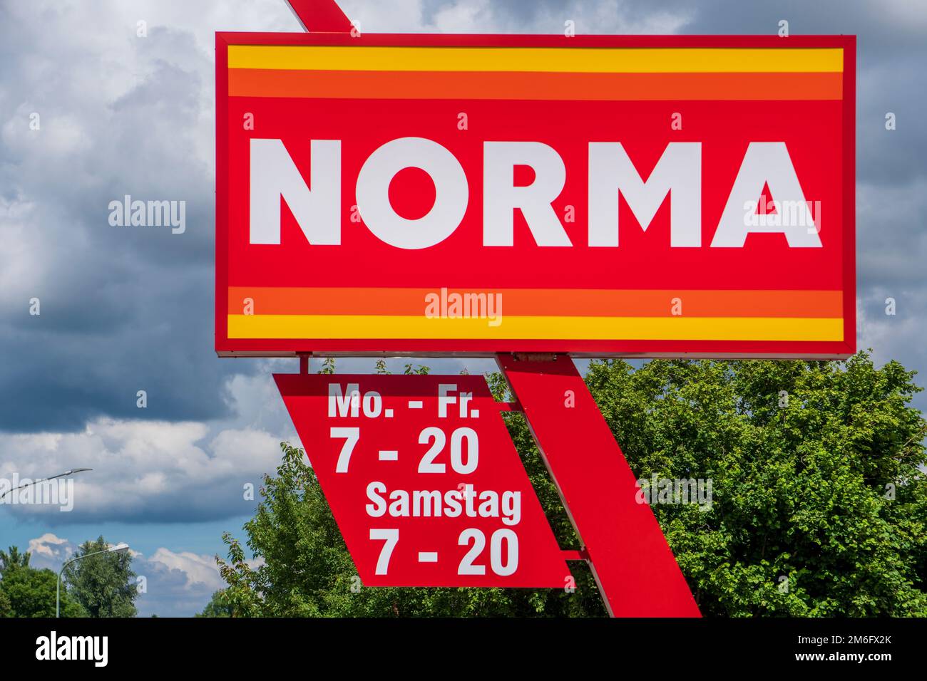 Company sign of the NORMA store in SchwabmÃ¼nchen Stock Photo