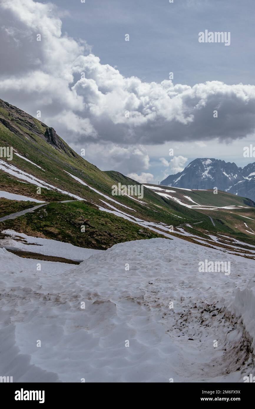 Aerial Panoramic View First Mountain with Snow, Grindelwald, Switzerland Swiss Alps