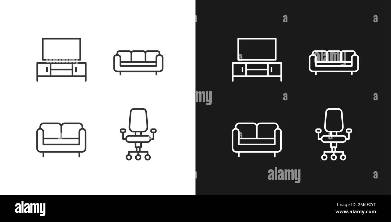 Furniture store pixel perfect linear icons set for dark, light mode