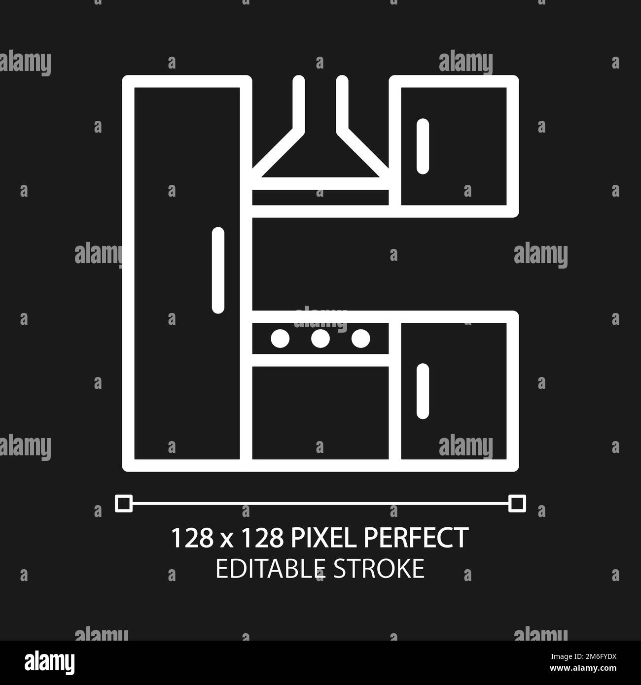Kitchen set pixel perfect white linear icon for dark theme Stock Vector