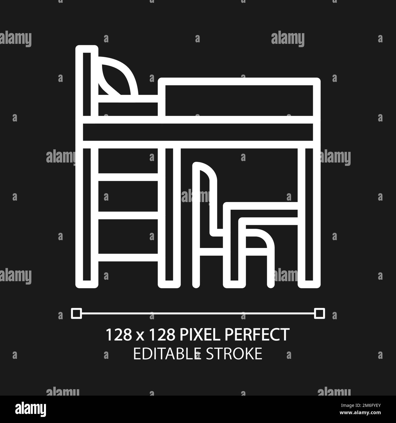 Loft bed pixel perfect white linear icon for dark theme Stock Vector