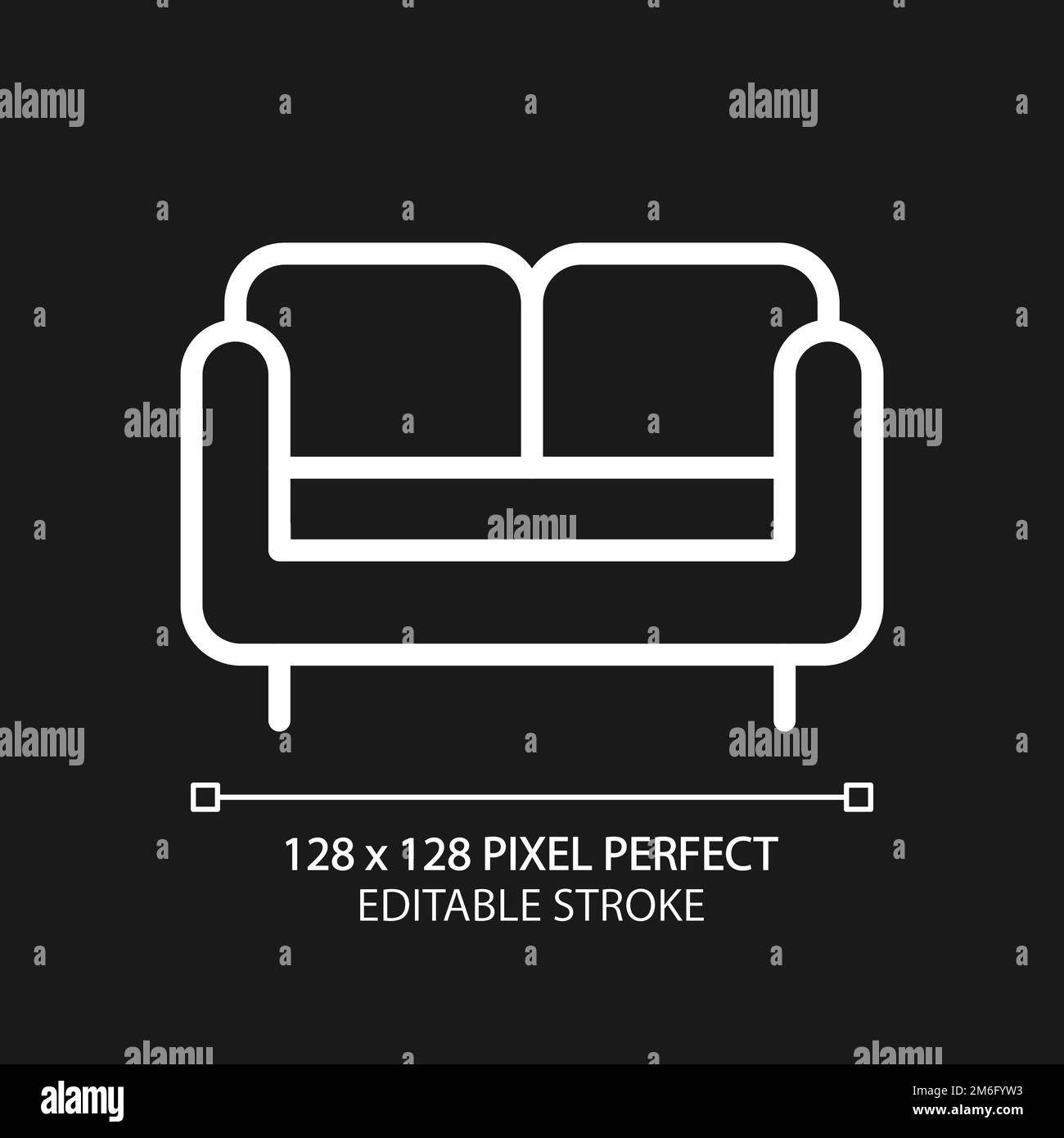 Loveseat pixel perfect white linear icon for dark theme Stock Vector