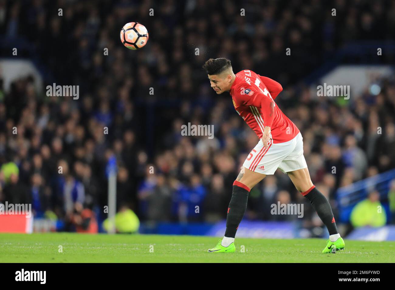 Marcos Rojo of Manchester United heads the ball - Chelsea v Manchester United, FA Cup Quarter-final, Stamford Bridge, London - 13th March 2017. Stock Photo