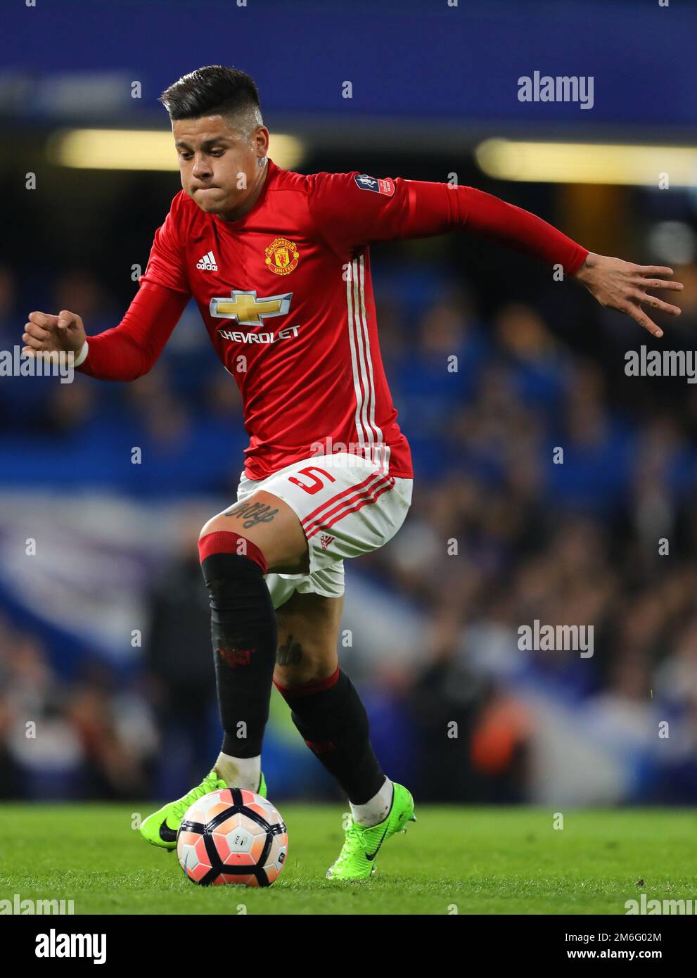 Marcos Rojo of Manchester United - Chelsea v Manchester United, FA Cup Quarter-final, Stamford Bridge, London - 13th March 2017. Stock Photo