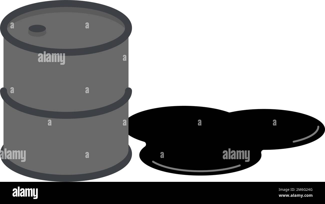 Crude oil drum and spilled crude oil. Editable vector Stock Vector