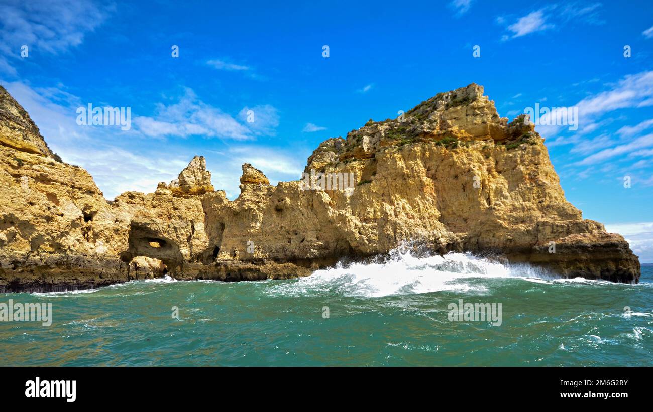 Typical sandstone rocks on the Algarve coast - Portugal Stock Photo