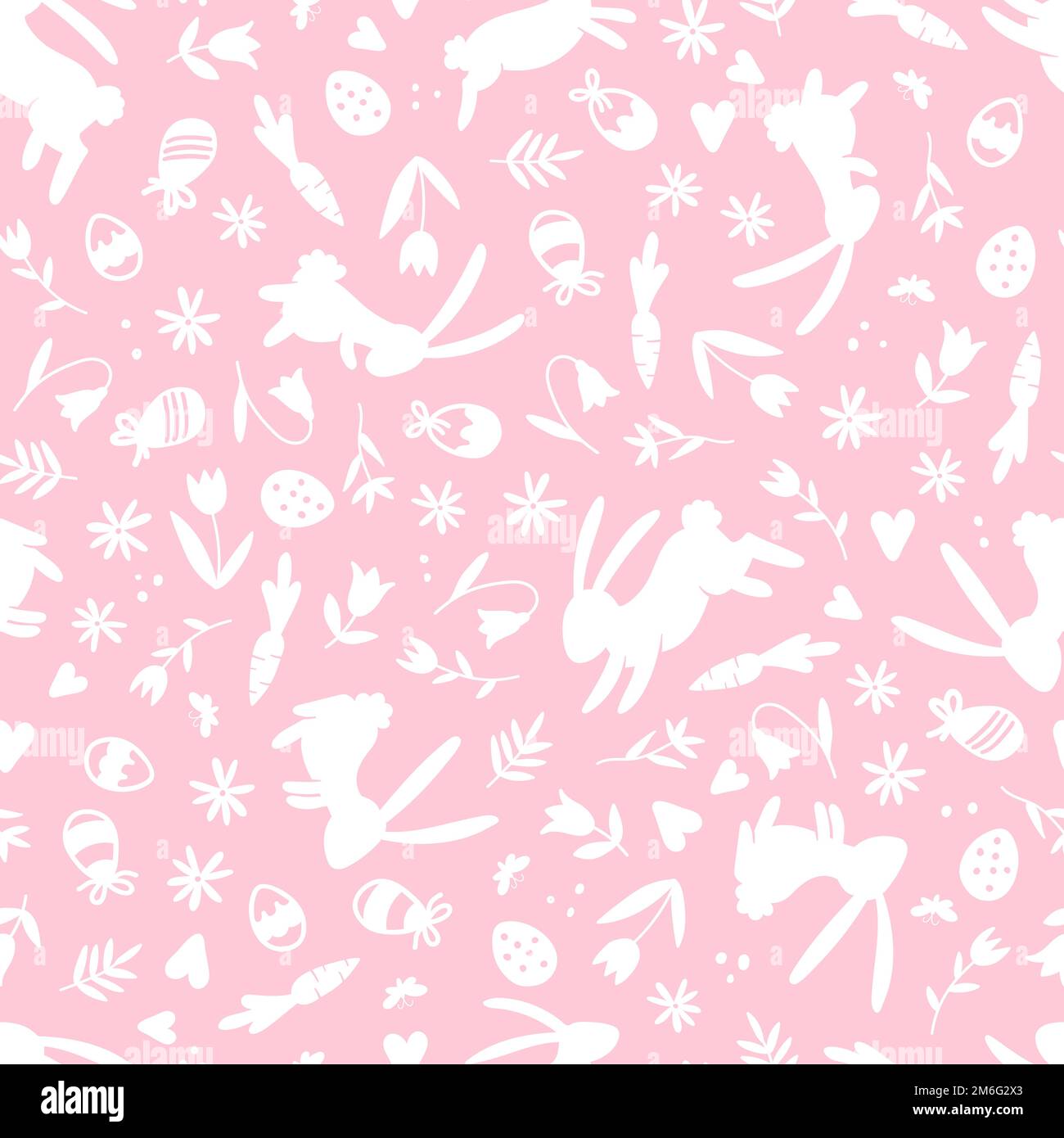 Cute hand drawn Easter seamless pattern with bunnies, flowers, easter ...