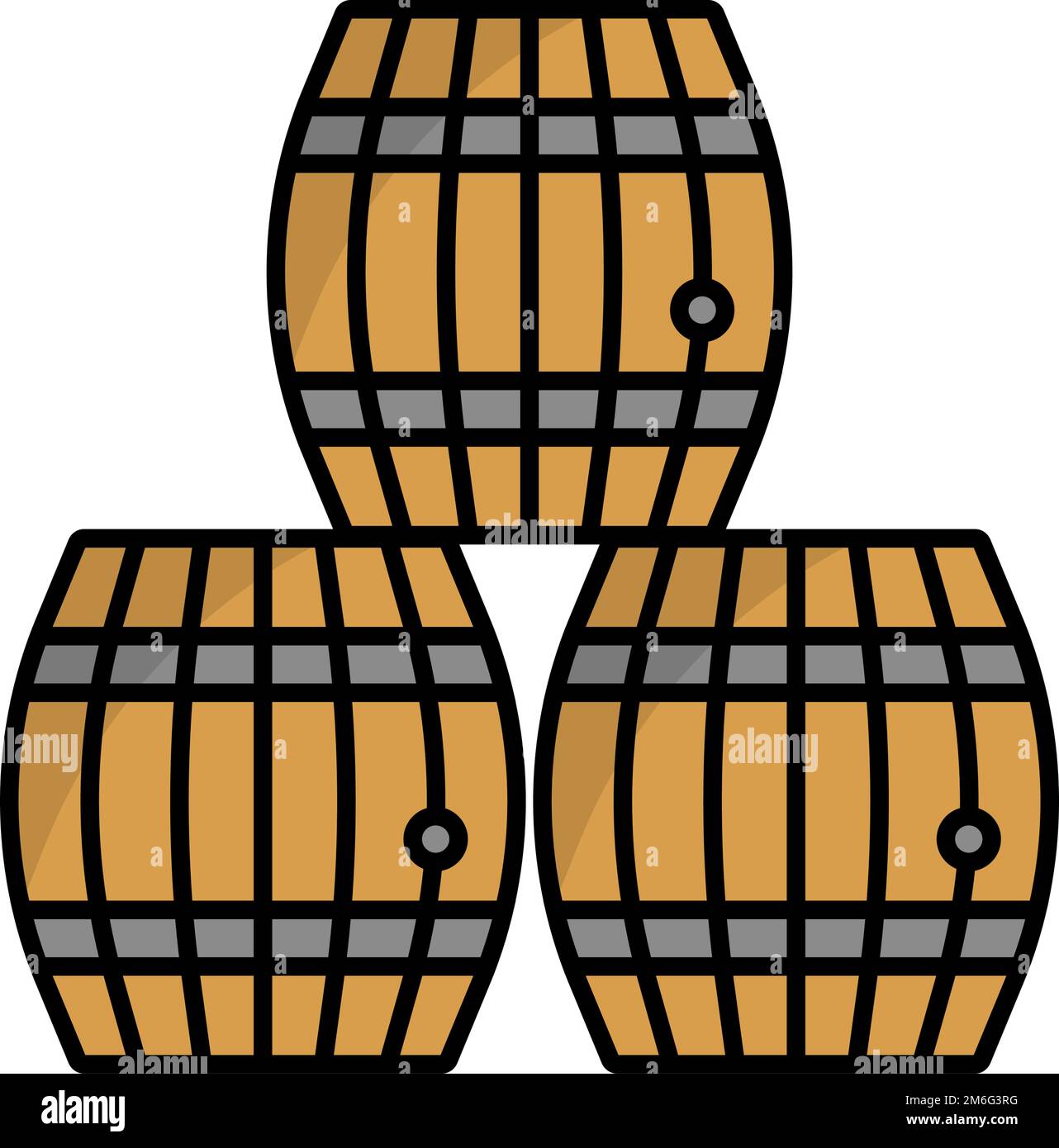 Stacked barrel icons. Wine aging and beer barrels. Editable vector. Stock Vector