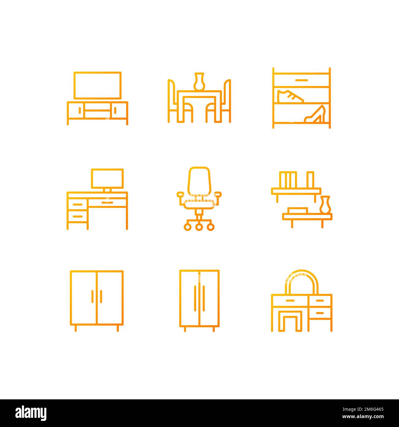 Contemporary furniture pixel perfect gradient linear vector icons set ...