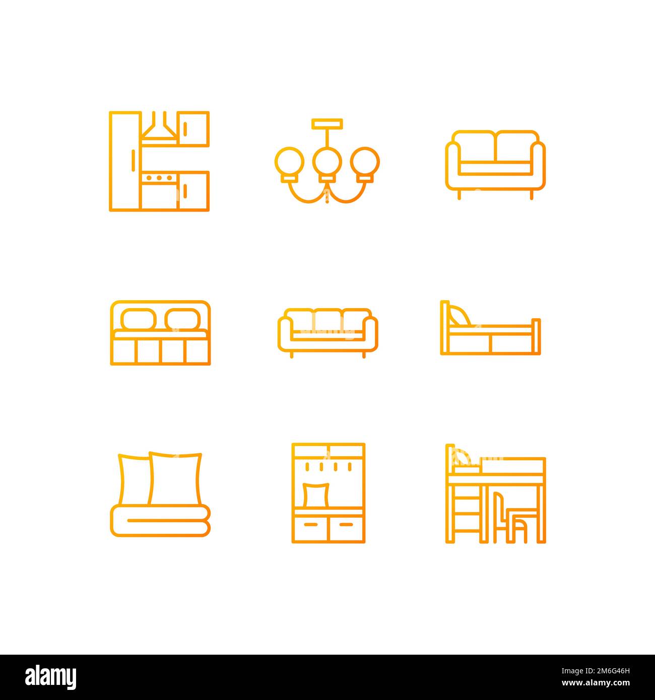 Modern furniture shop pixel perfect gradient linear vector icons set ...