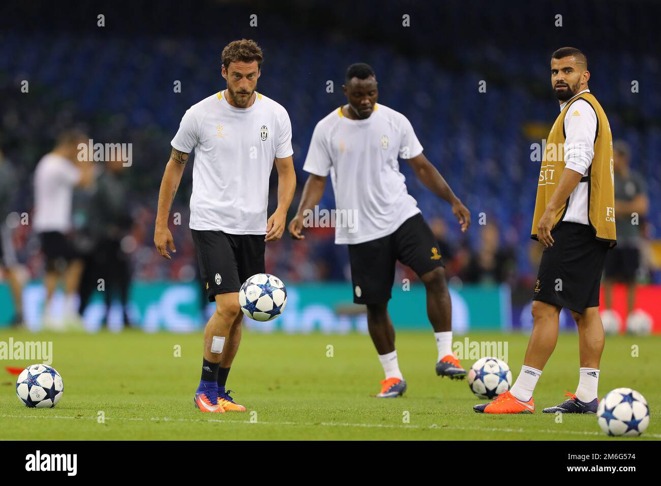 Claudio Marchisio, Kwadwo Asamoah and Tomas Rincon of Juventus - Juventus training ahead of the UEFA Champions League Final, National Stadium of Wales, Cardiff - 2nd June 2017. Stock Photo