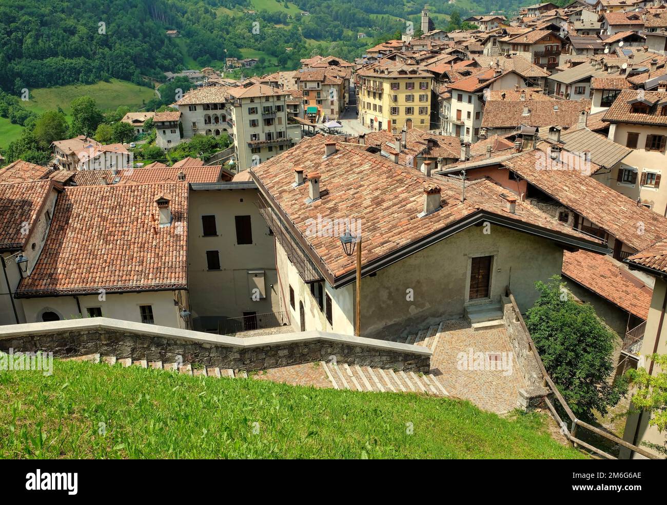 Rooftops of italian mountain village bagolino north italy Stock Photo