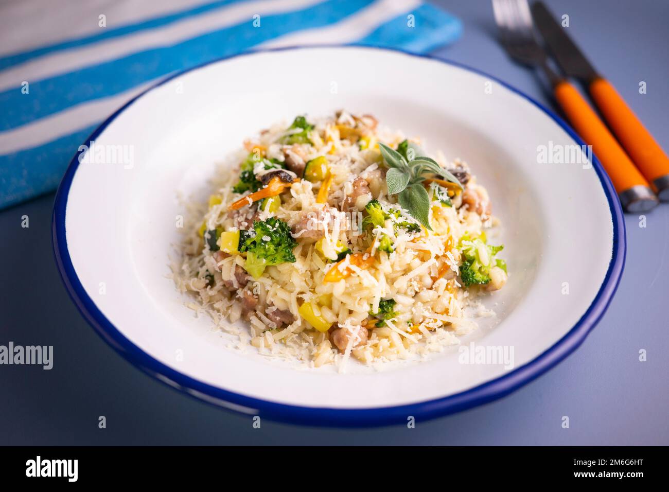 Risotto with mushrooms and vegetables. Risotto is a northern Italian