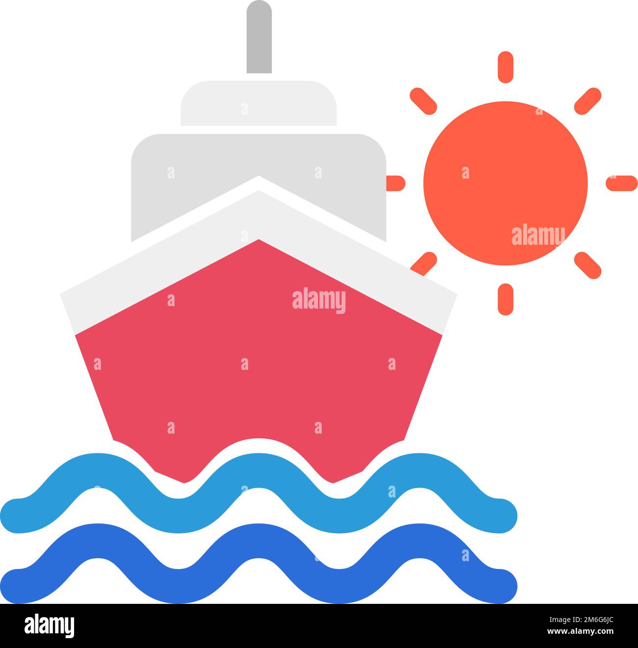 Sea, ship and sun icon. Cruise ship in the morning. Editable vector. Stock Vector