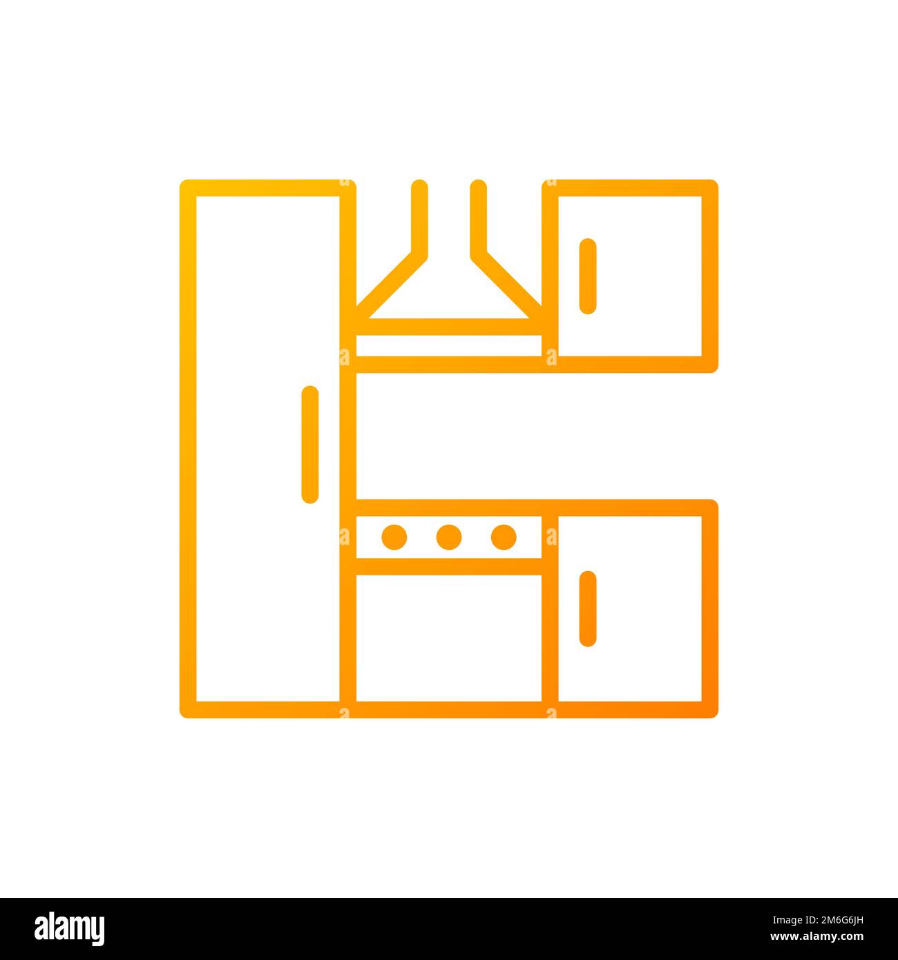Kitchen set pixel perfect gradient linear vector icon Stock Vector