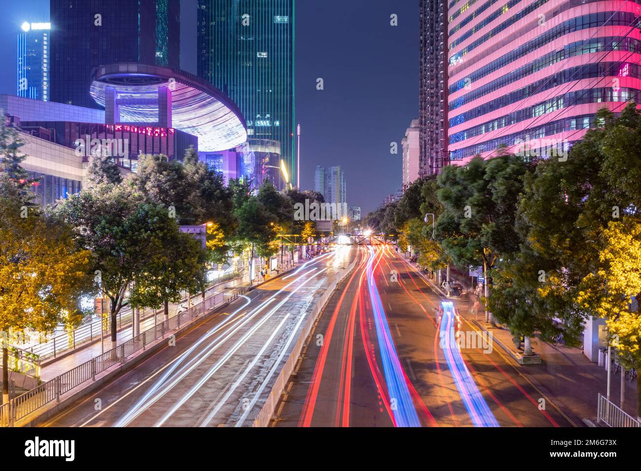Night view of the beautiful street in Changsha Stock Photo